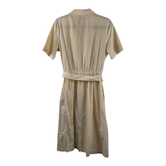 1980s Vintage Yellow Cotton Striped Seersucker Day Dress Size Small - Picture 2 of 7